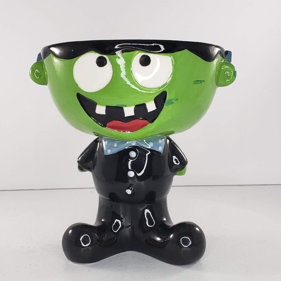 Frankenstein Halloween Candy Bowl Ceramic 6" *FLAW*